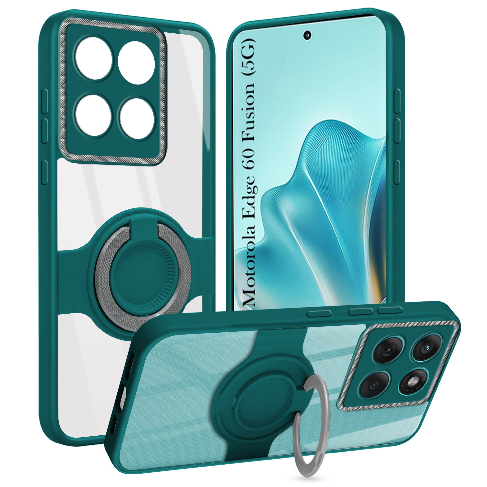For Motorola Moto Edge 60 Fusion Back Cover Case with stand (Built-in Ring Holder Kickstand | Lifetime Anti Yellow | Camera Protection)