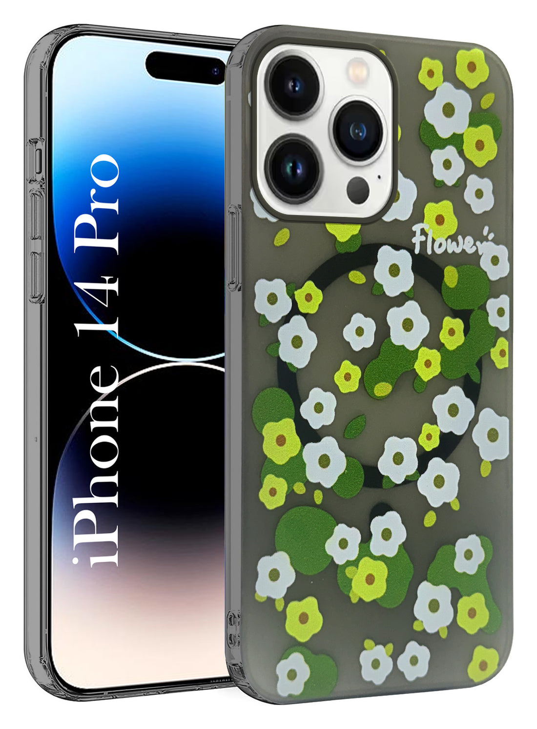 For Apple iPhone 14 Pro Back Cover Case (Cute Floral Design | Flower Print for Girls | MagSafe Compatible Wireless Charging)