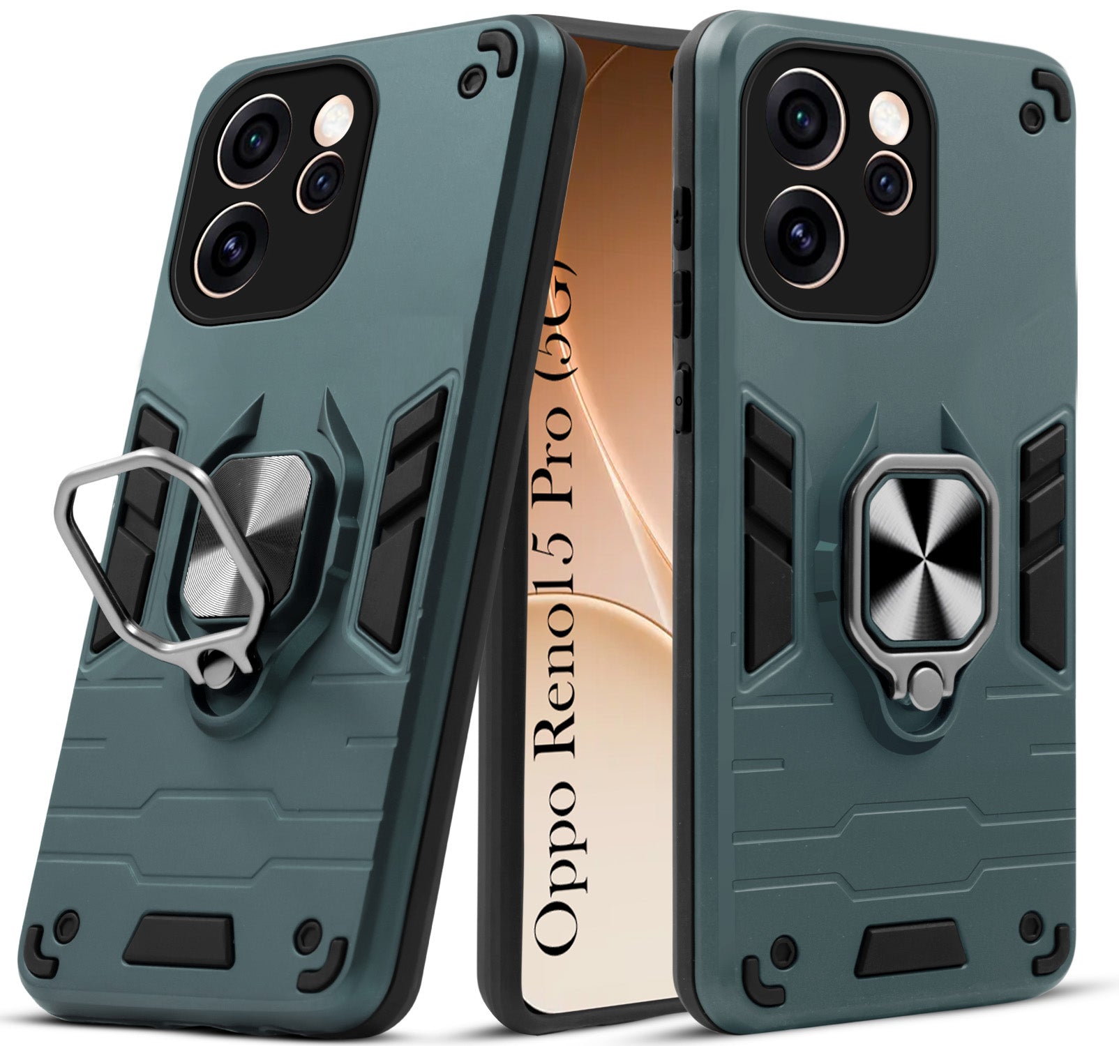For Oppo Reno15 Pro 5G | Oppo Reno 15 Pro 5G Back Cover Case Hybrid Armor (Shockproof Dual Layer Polycarbonate |Ring Holder Kickstand)