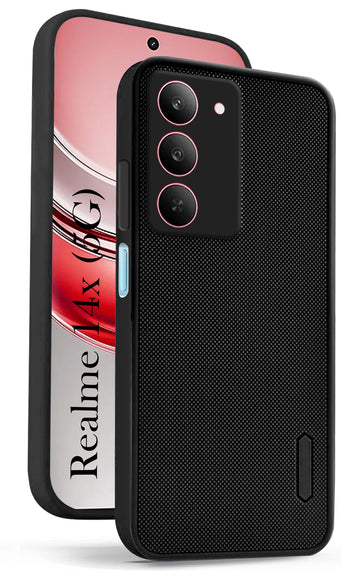 For Realme 14X Back Cover Case (Textured Grip Design | Micro-Fiber Cloth Inside | Slim and Light Weight | Soft Touch and Feel | Black)