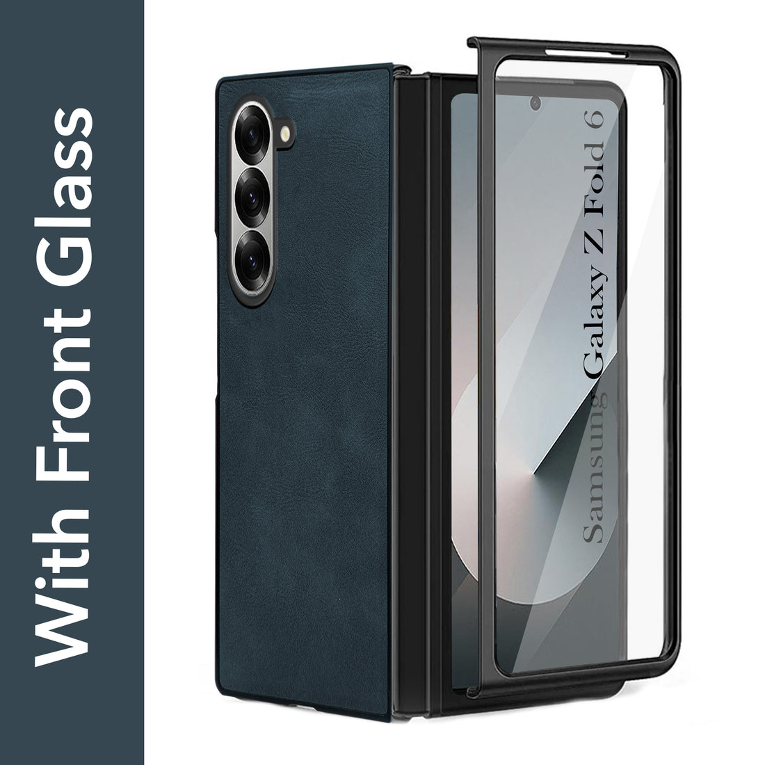 For Samsung Galaxy Z Fold 6 5G Back Cover Front Glass Leather (Full Body Case | Built-in Screen Protector | Inside Fiber Cloth | Minimalist Professional)