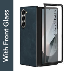 For Samsung Galaxy Z Fold 6 5G Back Cover Front Glass Leather (Full Body Case | Built-in Screen Protector | Inside Fiber Cloth | Minimalist Professional)