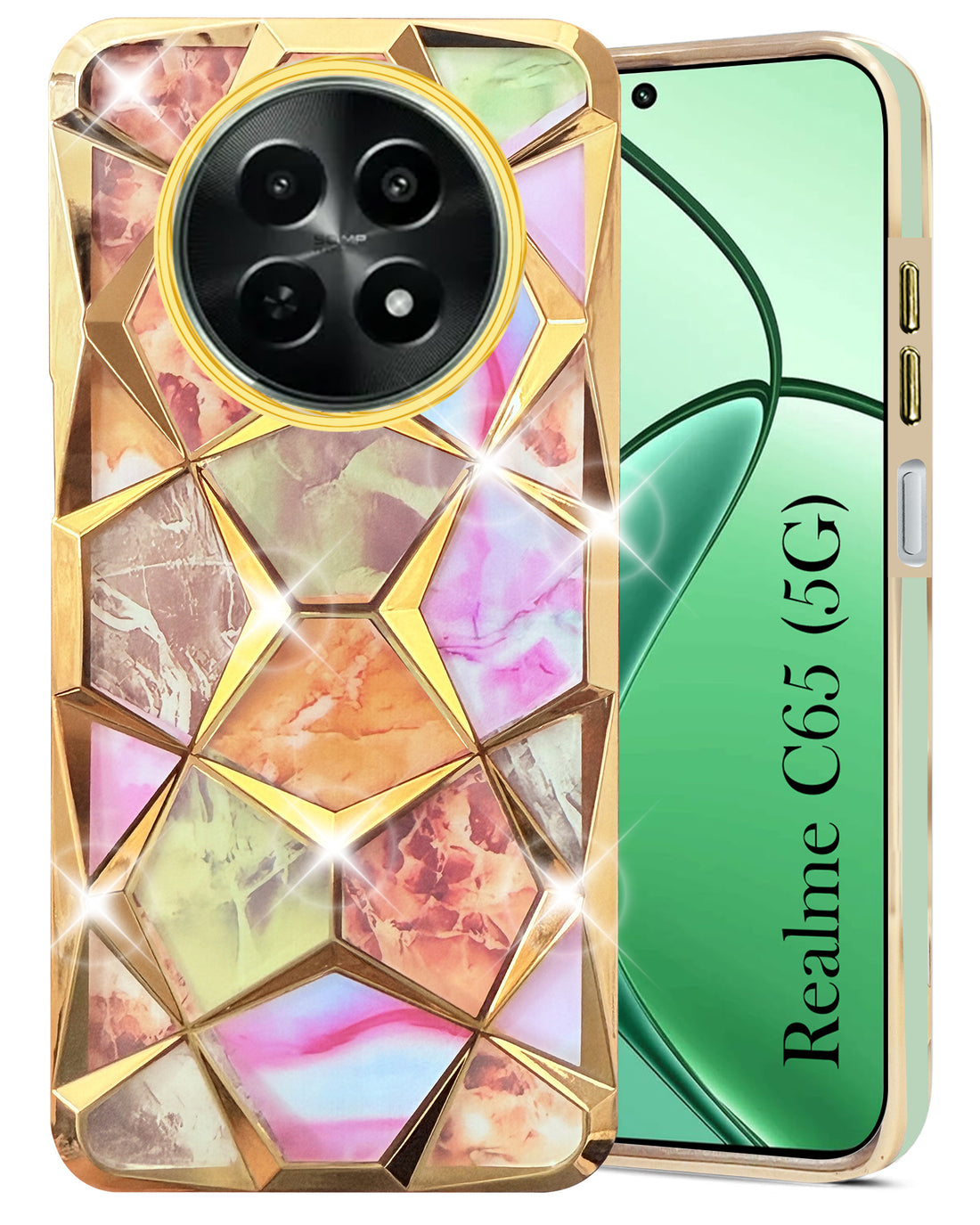 For Realme C65 5G Back Cover Case ( Dual Design Glitter Sparkle and Detachable Diamond Print Case | Soft and Flexible)