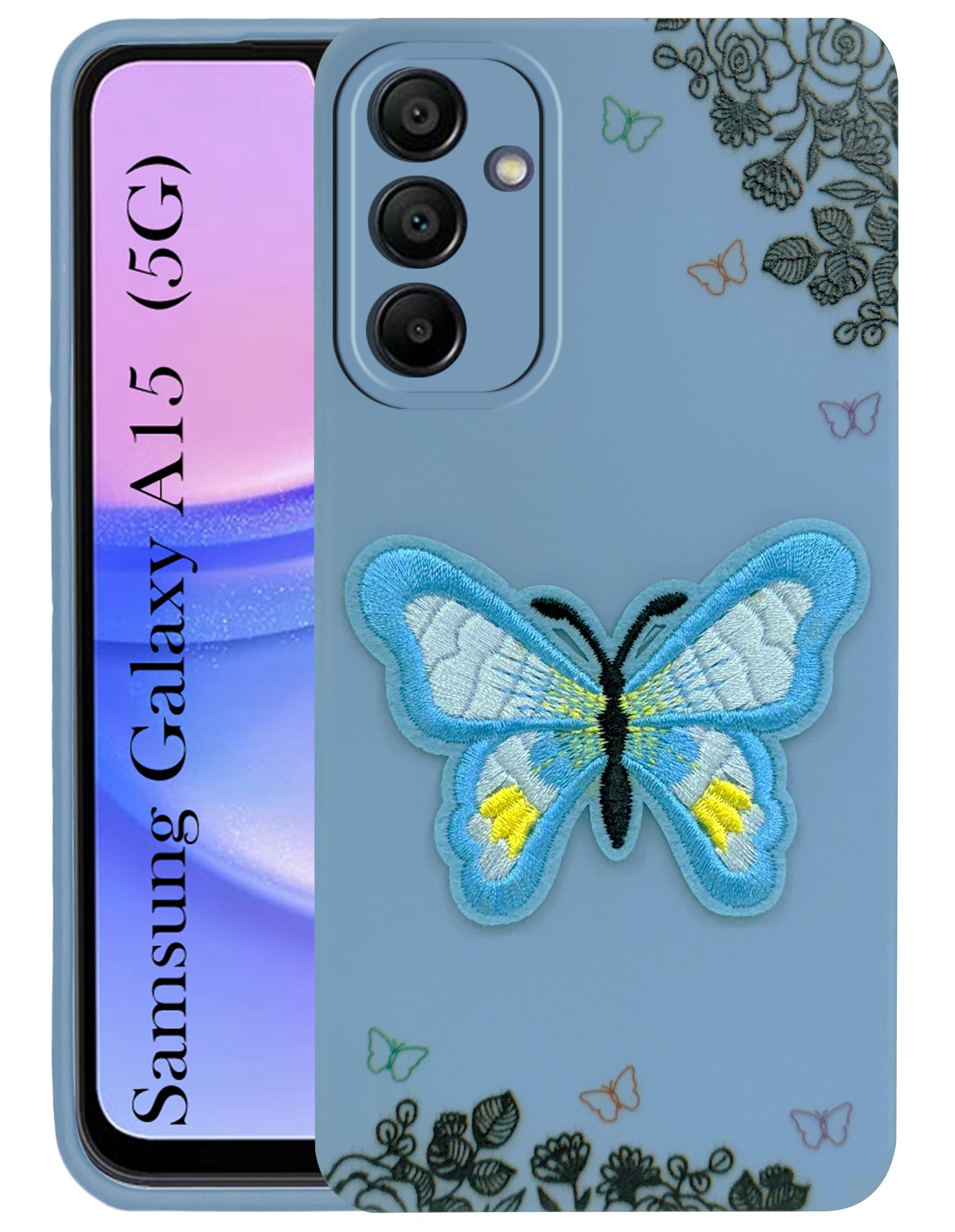 For Samsung Galaxy A15 5G Back Cover Case (Soft Butterfly Embroidery | Women Teen Girls | Camera Protection| Matte Silicone)
