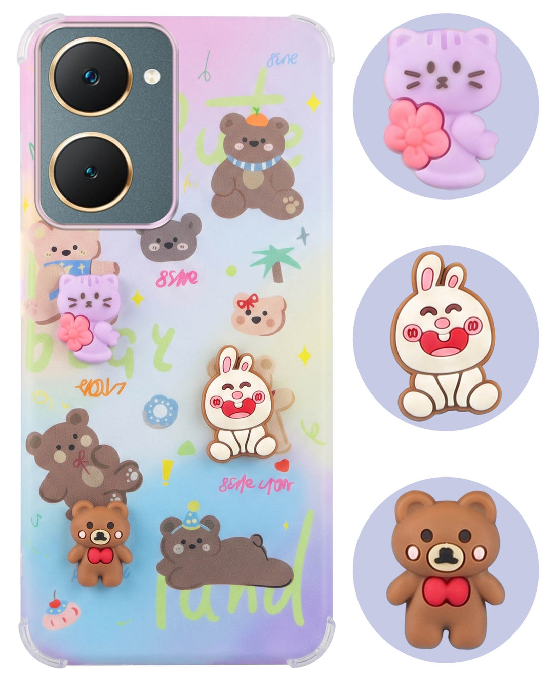 For Vivo Y18 | Y18e | Y03 | Y18i | Y18t Back Cover Case (3D Cute Cartoons | Hard Back Side Soft | Matte Premium Finish | HD Printing)