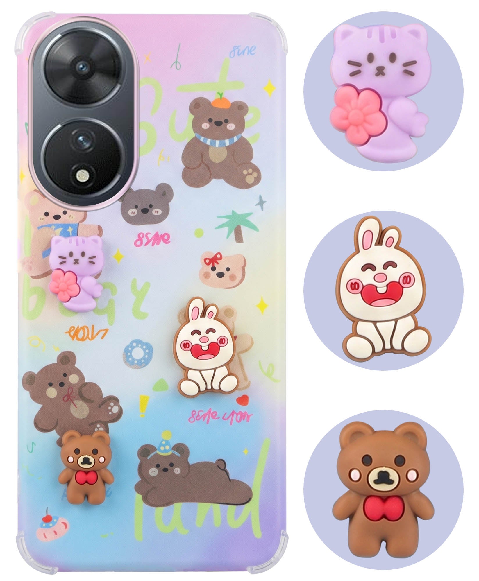 For Vivo T2 Back Cover Case (3D Cute Cartoons | Hard Back Side Soft | Matte Premium Finish | HD Printing)