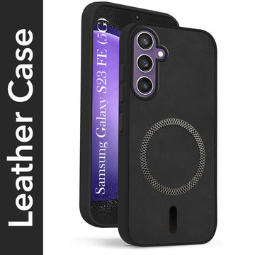 For Samsung Galaxy S23 FE 5G Back Cover Case Leather Finish (MagSafe Compatible Wireless Charging | Soft Touch | Camera Bump Protection)