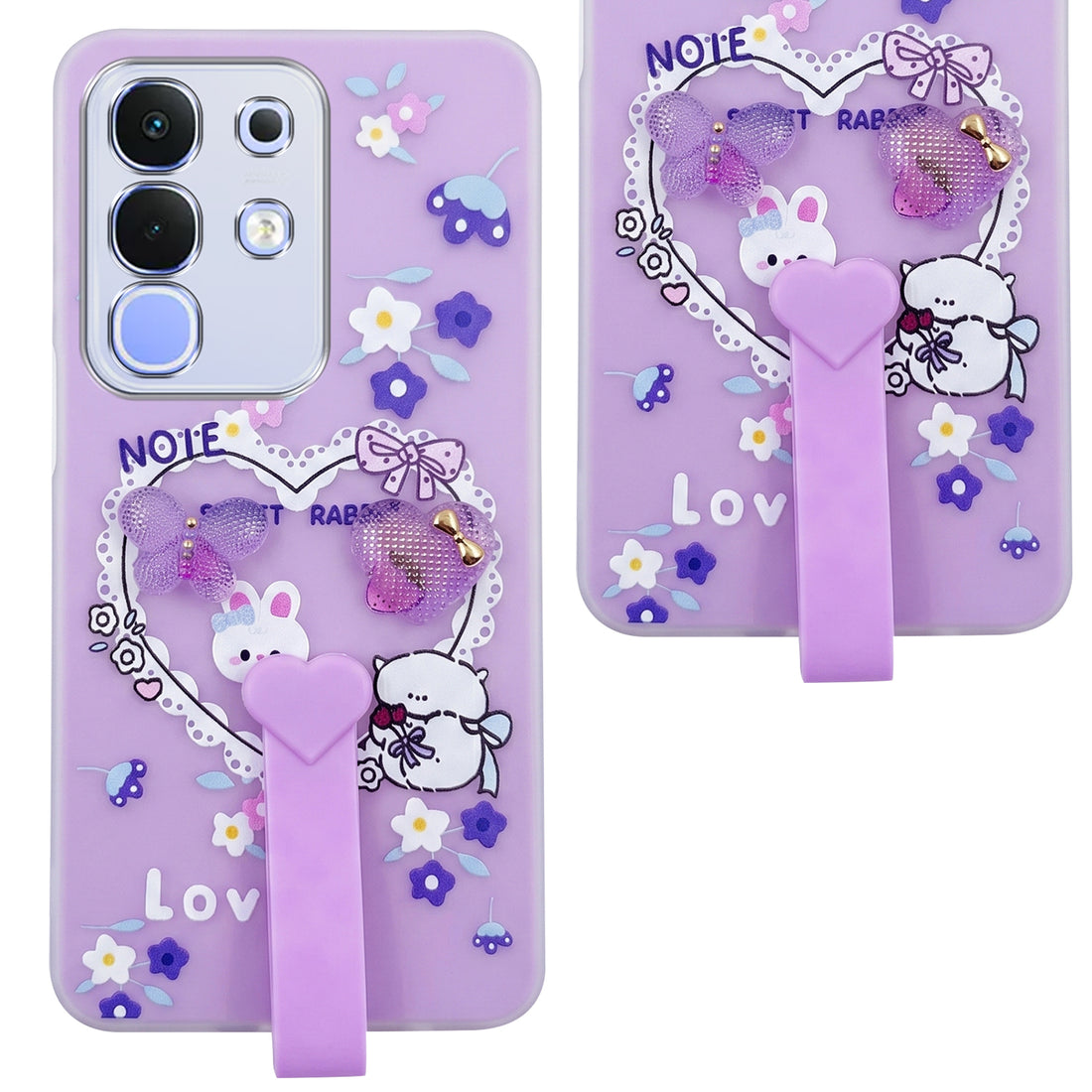 For Vivo iQOO Z10x Back Cover Case (3D Cute Heart Strap Holder | Camera Protection | Designer Girls Print)