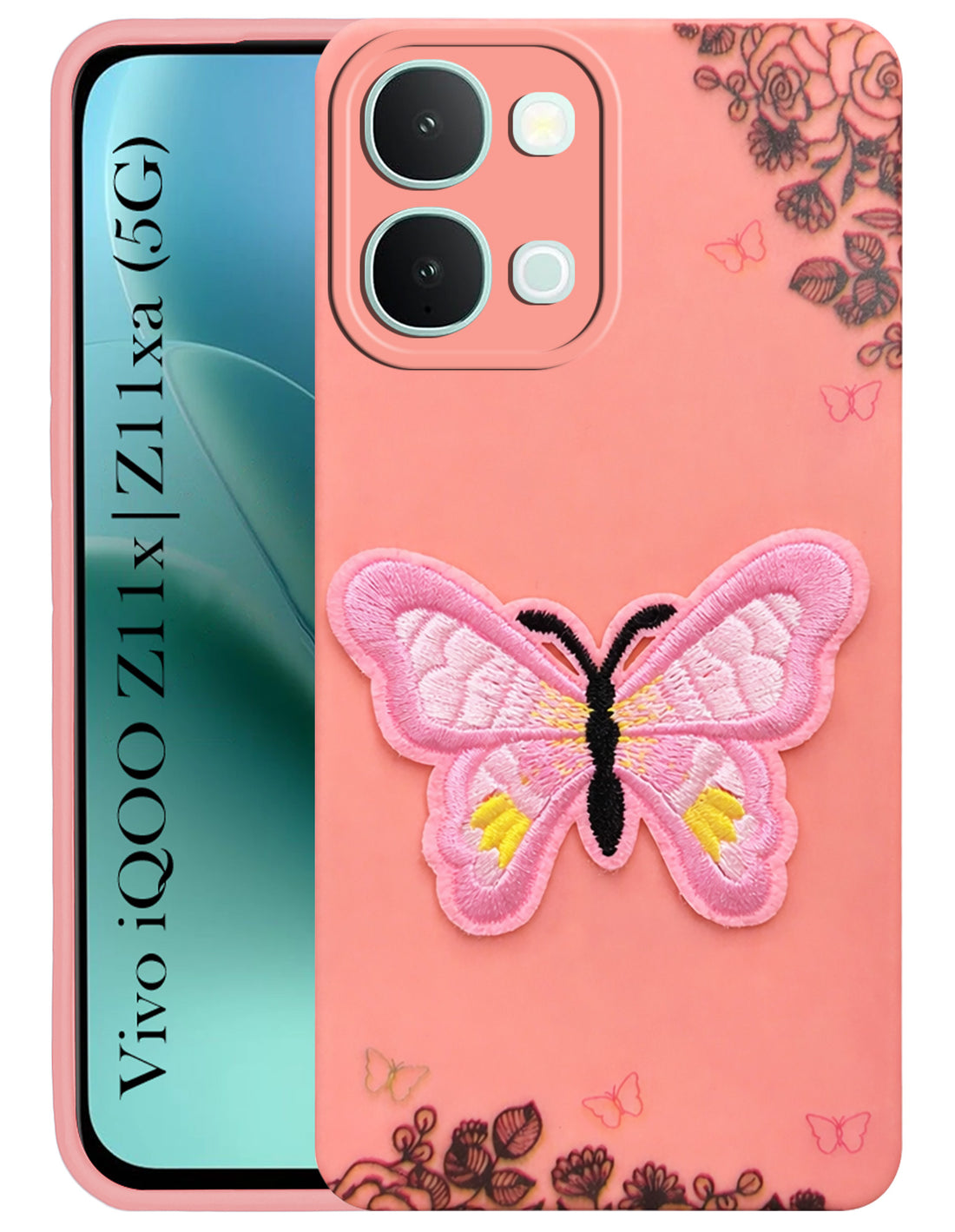 For iQOO Z11x | iQOO Z11xa Back Cover Case (Soft Butterfly Embroidery | Women Teen Girls | Camera Protection| Matte Silicone)