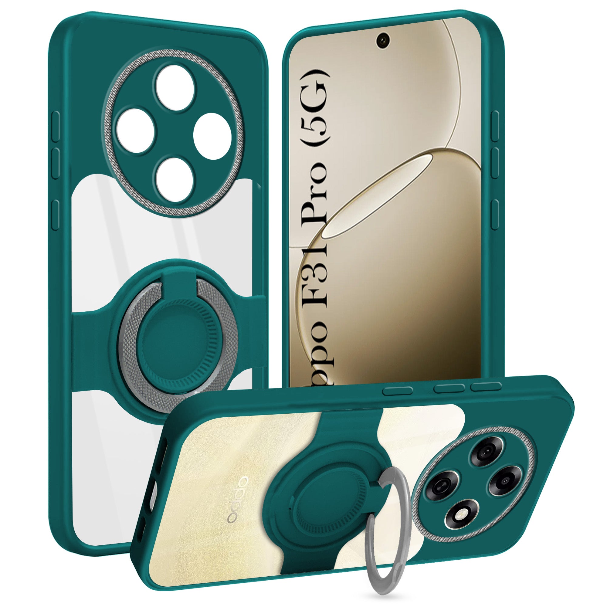 For Oppo F31 Pro Back Cover Case with stand (Built-in Ring Holder Kickstand | Lifetime Anti Yellow | Camera Protection)