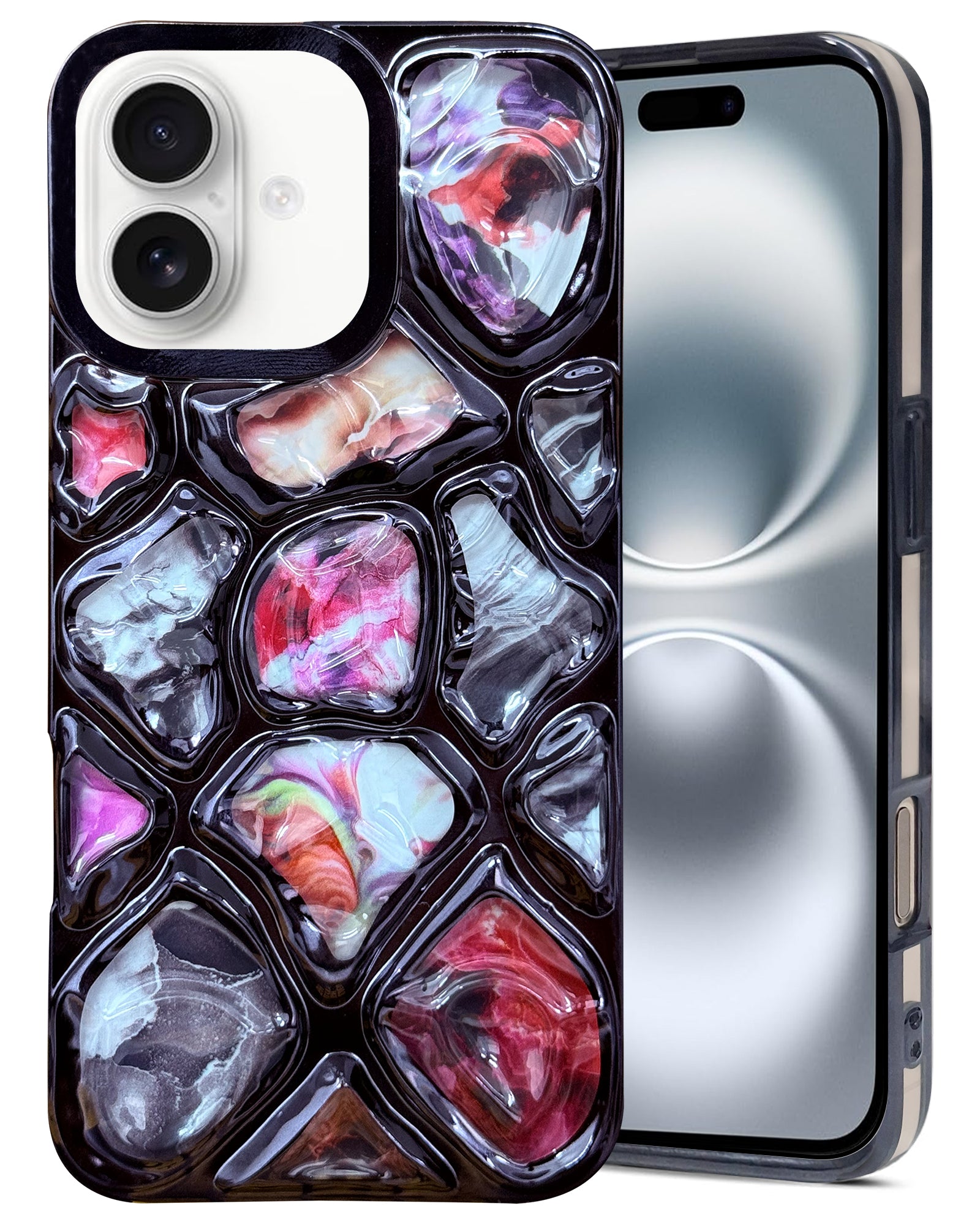 For Apple iPhone 16 Back Cover Case ( Dual Design Glitter Sparkle and Detachable Diamond Print Case | Soft and Flexible)