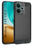 For Realme 14T Back Cover Case ( Hybrid Armor Case | Carbon Fiber Shockproof | Soft and Flexible | Black )