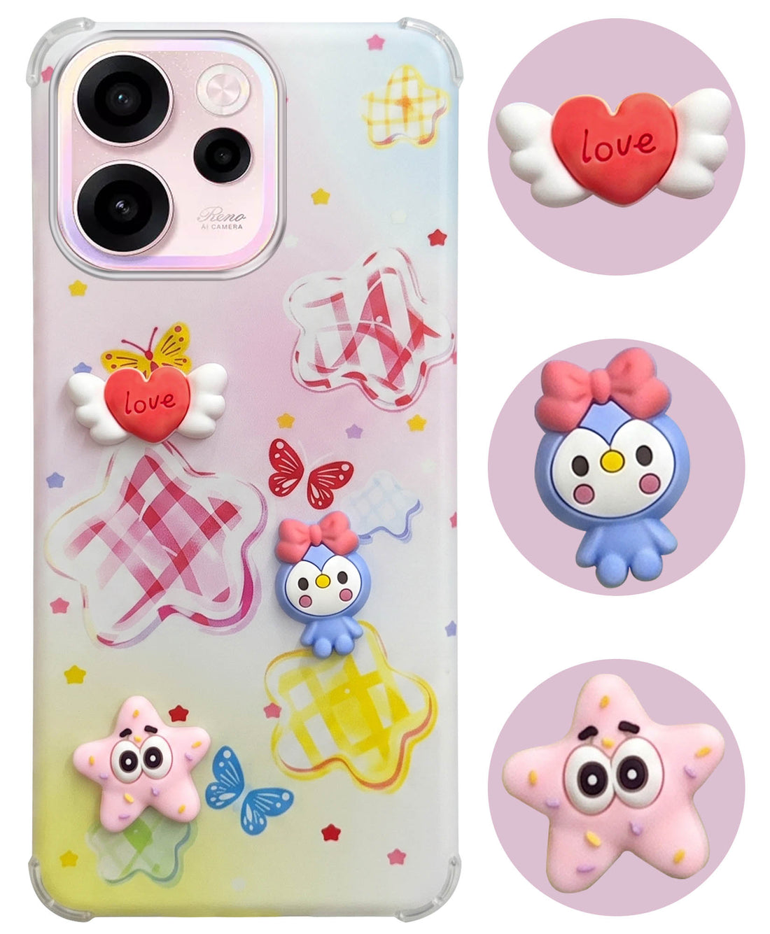 For Oppo Reno 15c Back Cover Case (3D Cute Cartoons | Hard Back Side Soft | Matte Premium Finish | HD Printing)