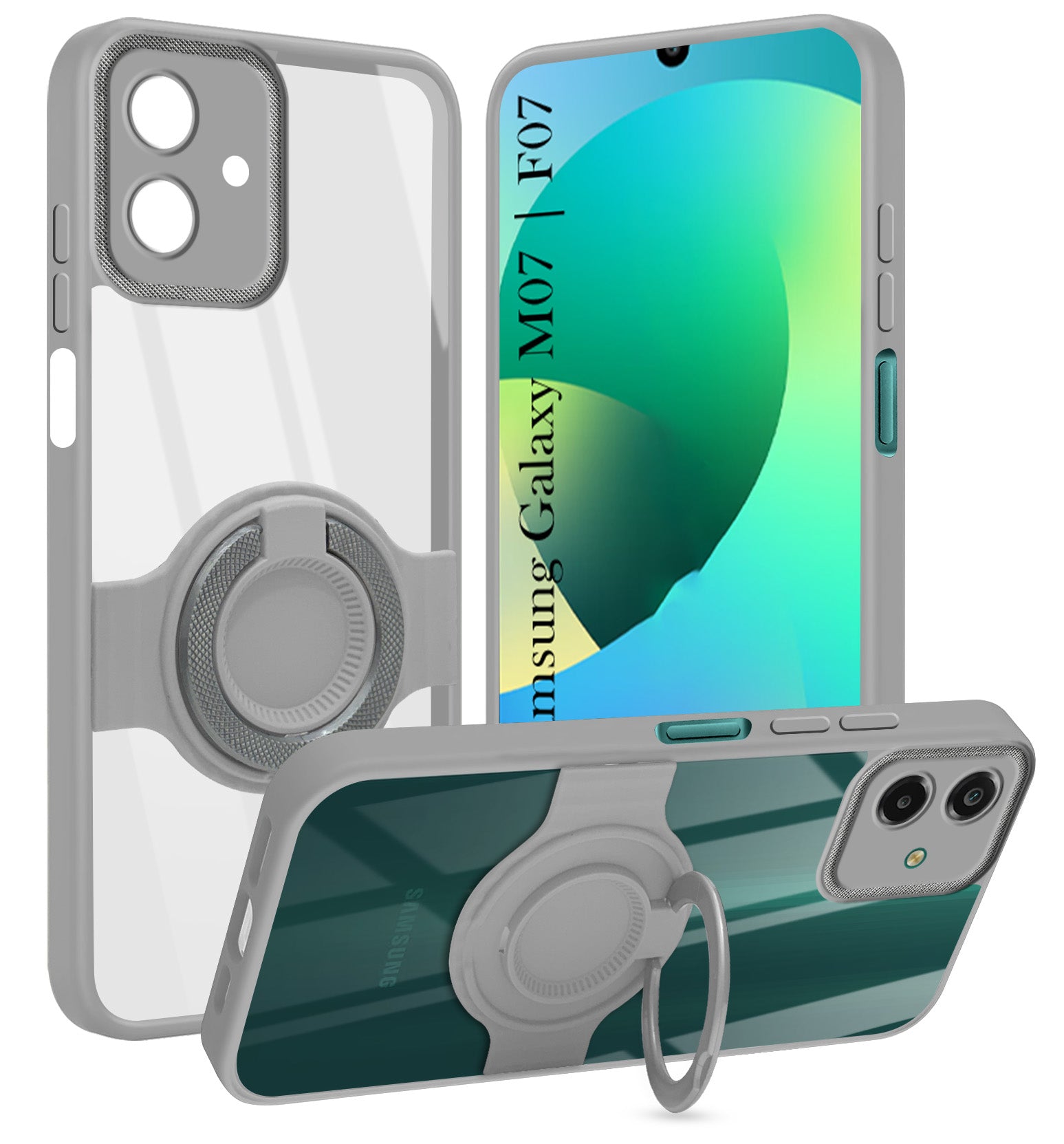 For Samsung Galaxy M07 | Samsung Galaxy F07 Back Cover Case with stand (Built-in Ring Holder Kickstand | Lifetime Anti Yellow | Camera Protection)