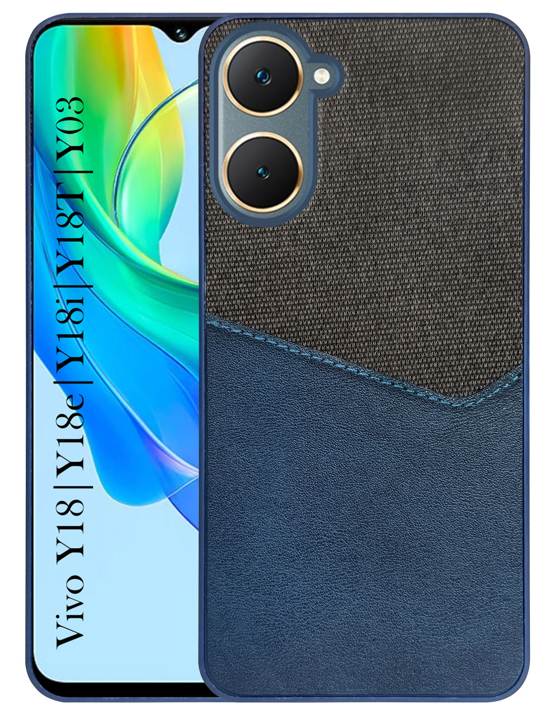 For Vivo Y18 | Y18e | Y03 | Y18i | Y18t Back Cover Case (Dual PU Leather Stitch | Professional Minimalist | Soft and Flexible)