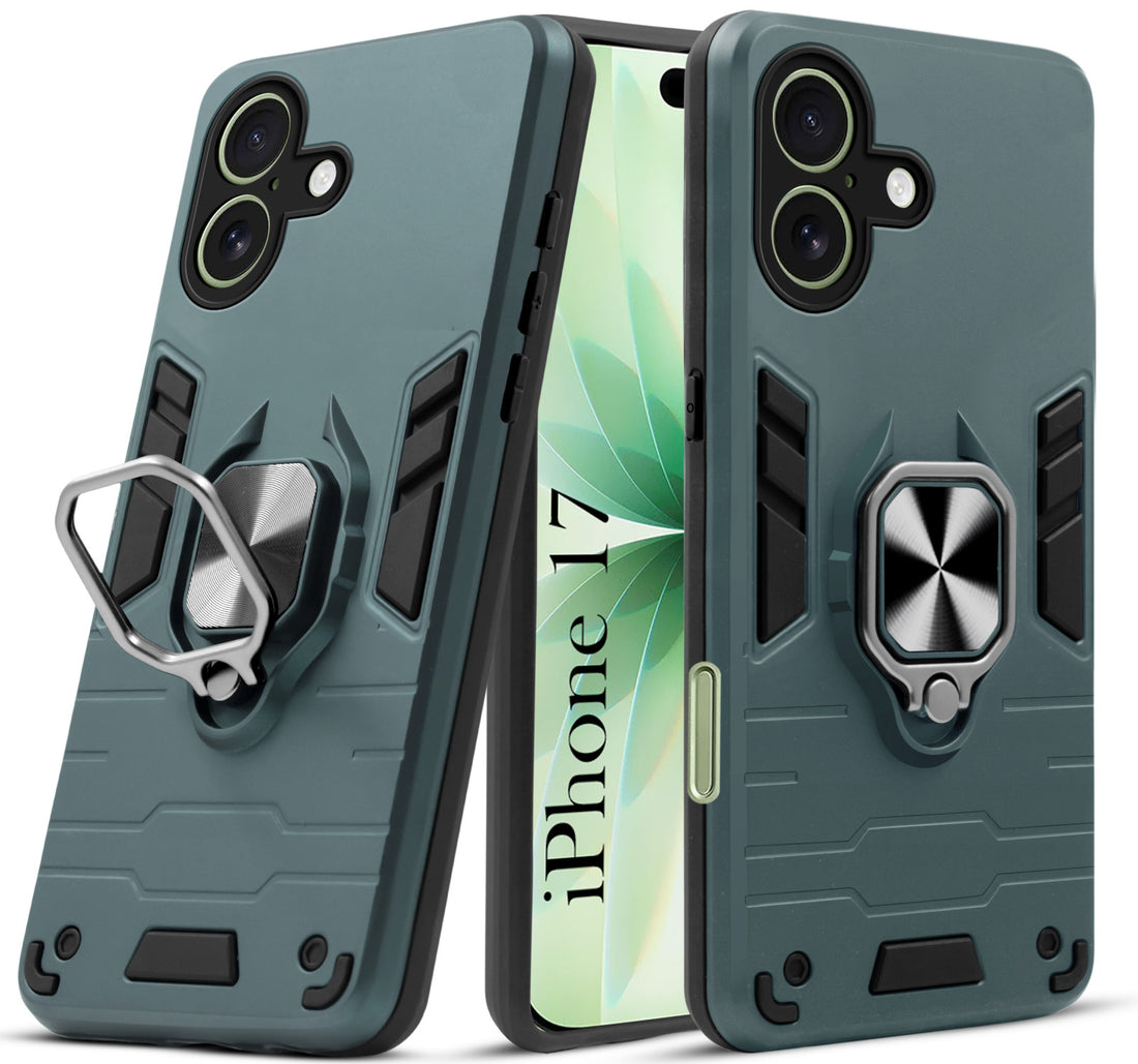 For Apple iPhone 17 Back Cover Case (Shockproof Dual Layer Polycarbonate |Ring Holder Kickstand)