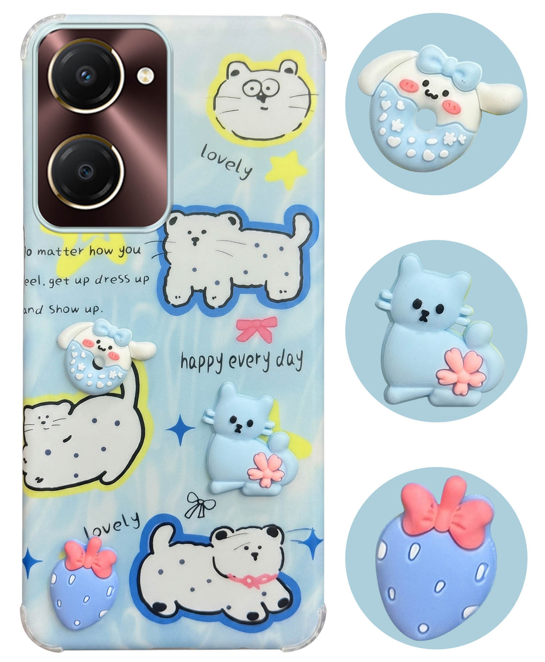 For Vivo iQOO Z9 Lite 5G Back Cover Case (3D Cute Cartoons | Hard Back Side Soft | Matte Premium Finish | HD Printing)