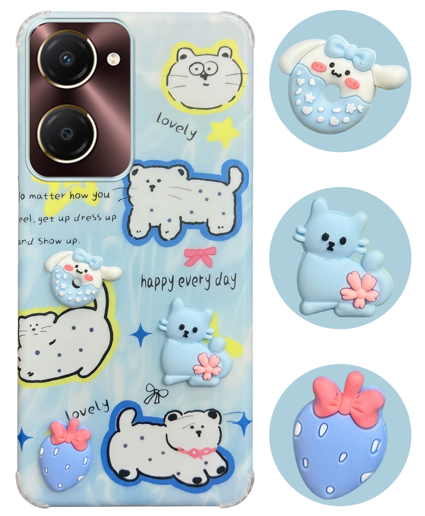 For Vivo iQOO Z9 Lite 5G Back Cover Case (3D Cute Cartoons | Hard Back Side Soft | Matte Premium Finish | HD Printing)