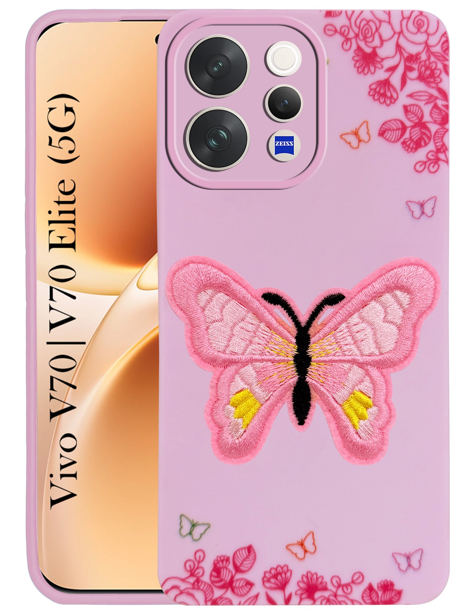 For Vivo V70 | Vivo V70 Elite 5G Back Cover Case (Soft Butterfly Embroidery | Women Teen Girls | Camera Protection| Matte Silicone)