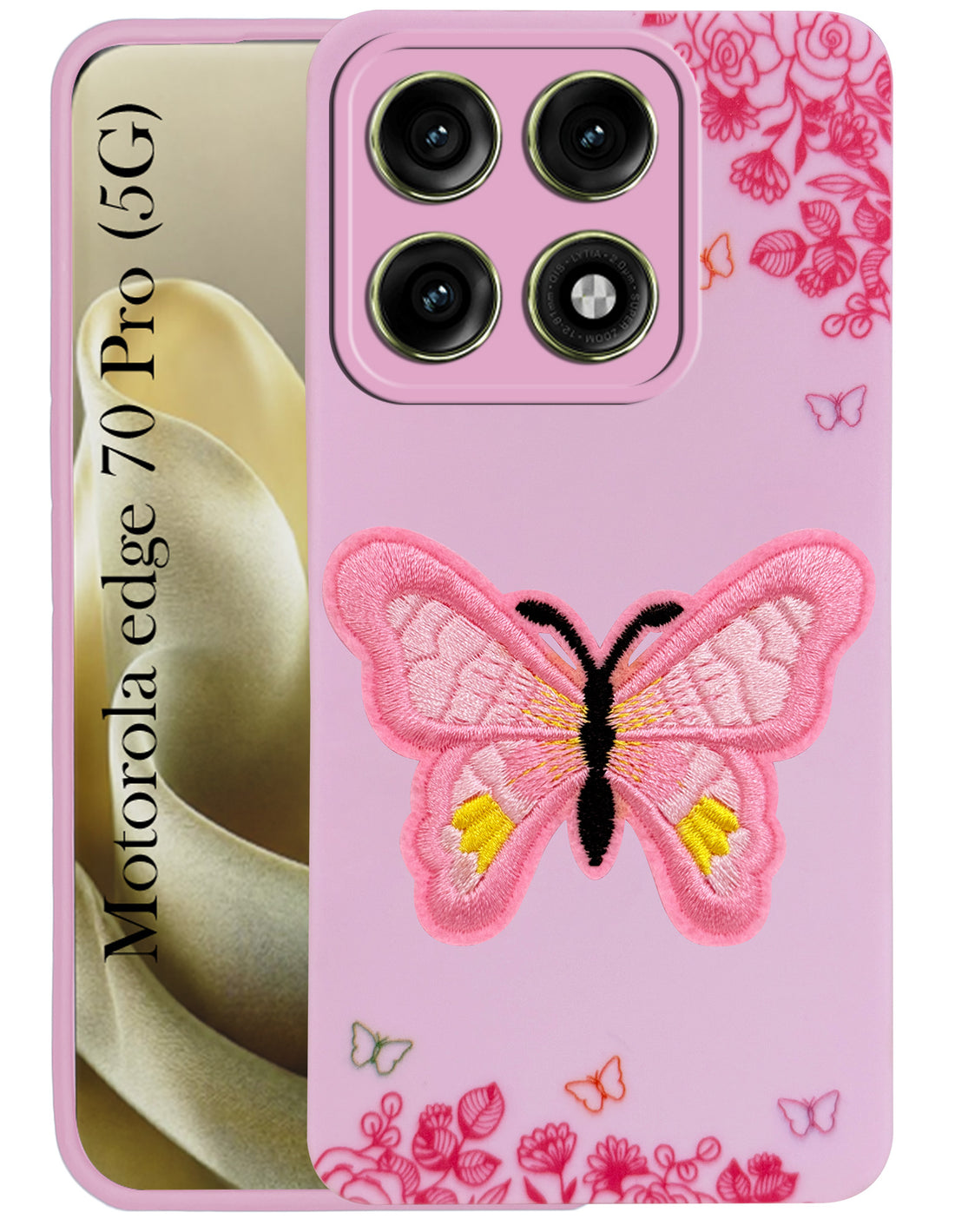 For Motorola Moto Edge 70 Pro Back Cover Case (Soft Butterfly Embroidery | Women Teen Girls | Camera Protection| Matte Silicone)