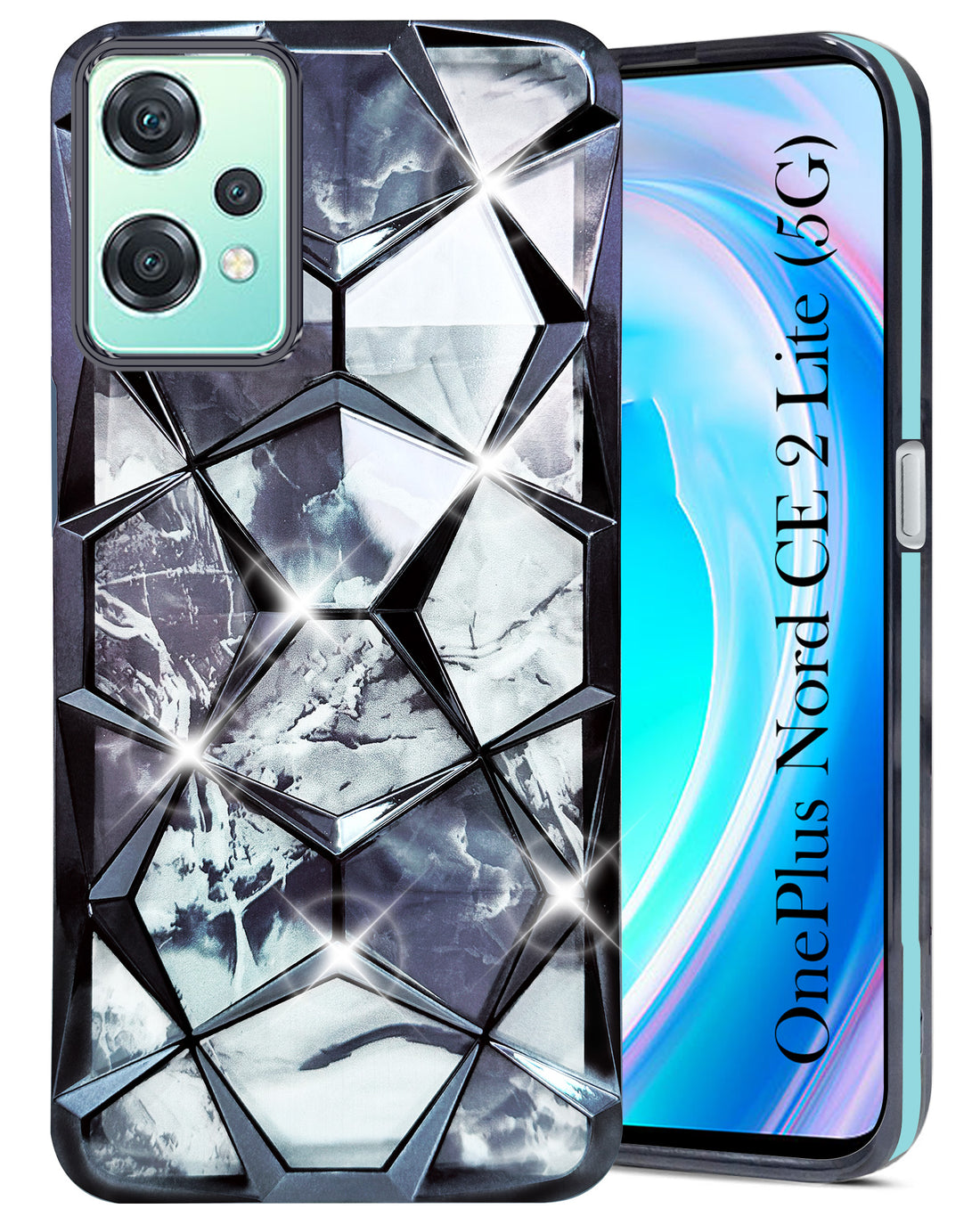 For OnePlus Nord CE 2 Lite Back Cover Case ( Dual Design Glitter Sparkle and Detachable Diamond Print Case | Soft and Flexible)