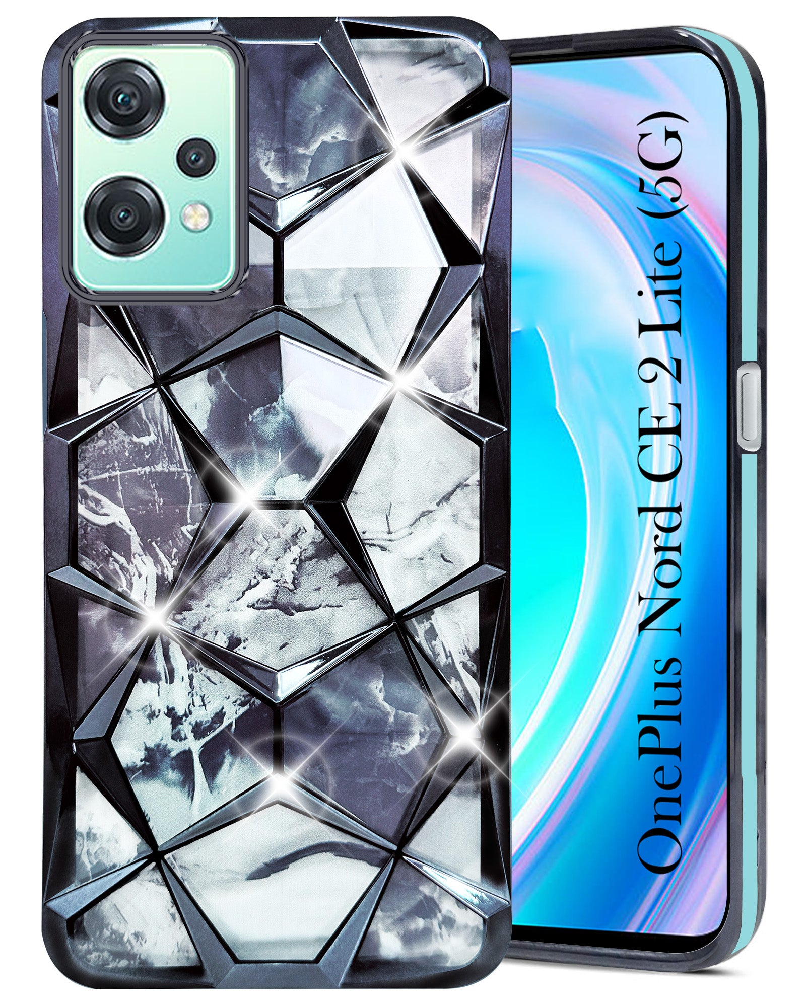 For OnePlus Nord CE 2 Lite Back Cover Case ( Dual Design Glitter Sparkle and Detachable Diamond Print Case | Soft and Flexible)