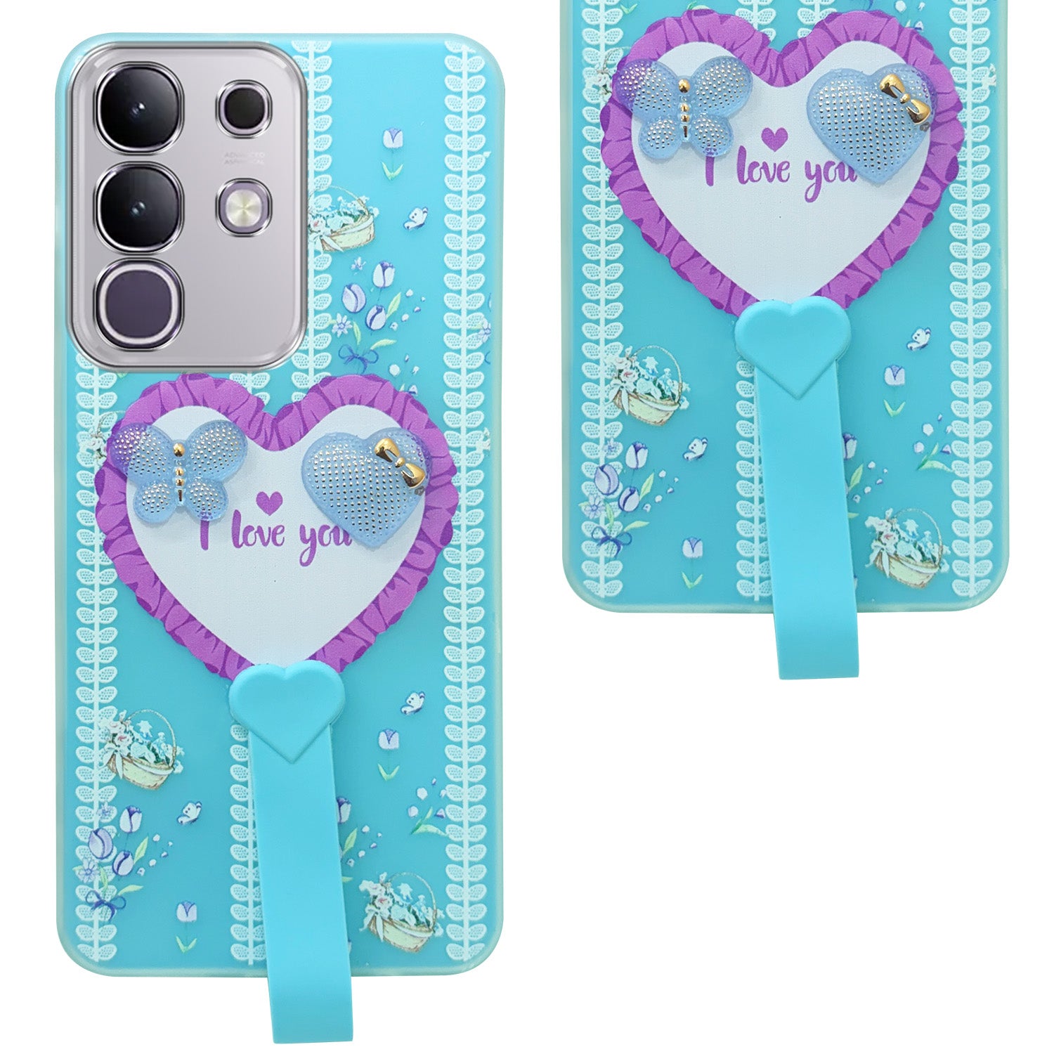 For Vivo T4x | Vivo Y31 Pro Back Cover Case (3D Cute Heart Strap Holder | Camera Protection | Designer Girls Print)