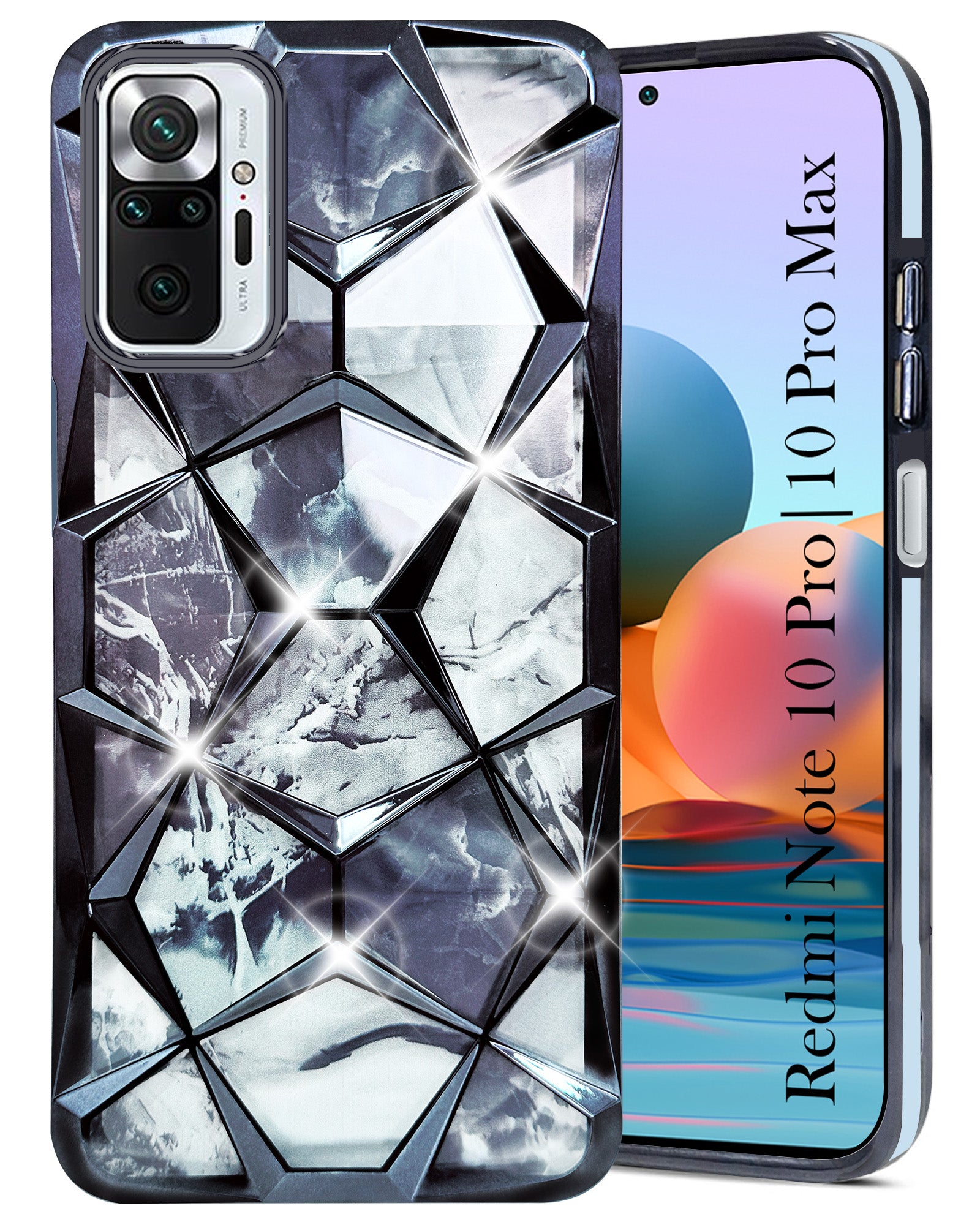 For Xiaomi Mi Redmi Note 10 Pro | 10 Pro Max Back Cover Case (Dual Design Glitter Sparkle and Detachable Diamond Print Case | Soft and Flexible)