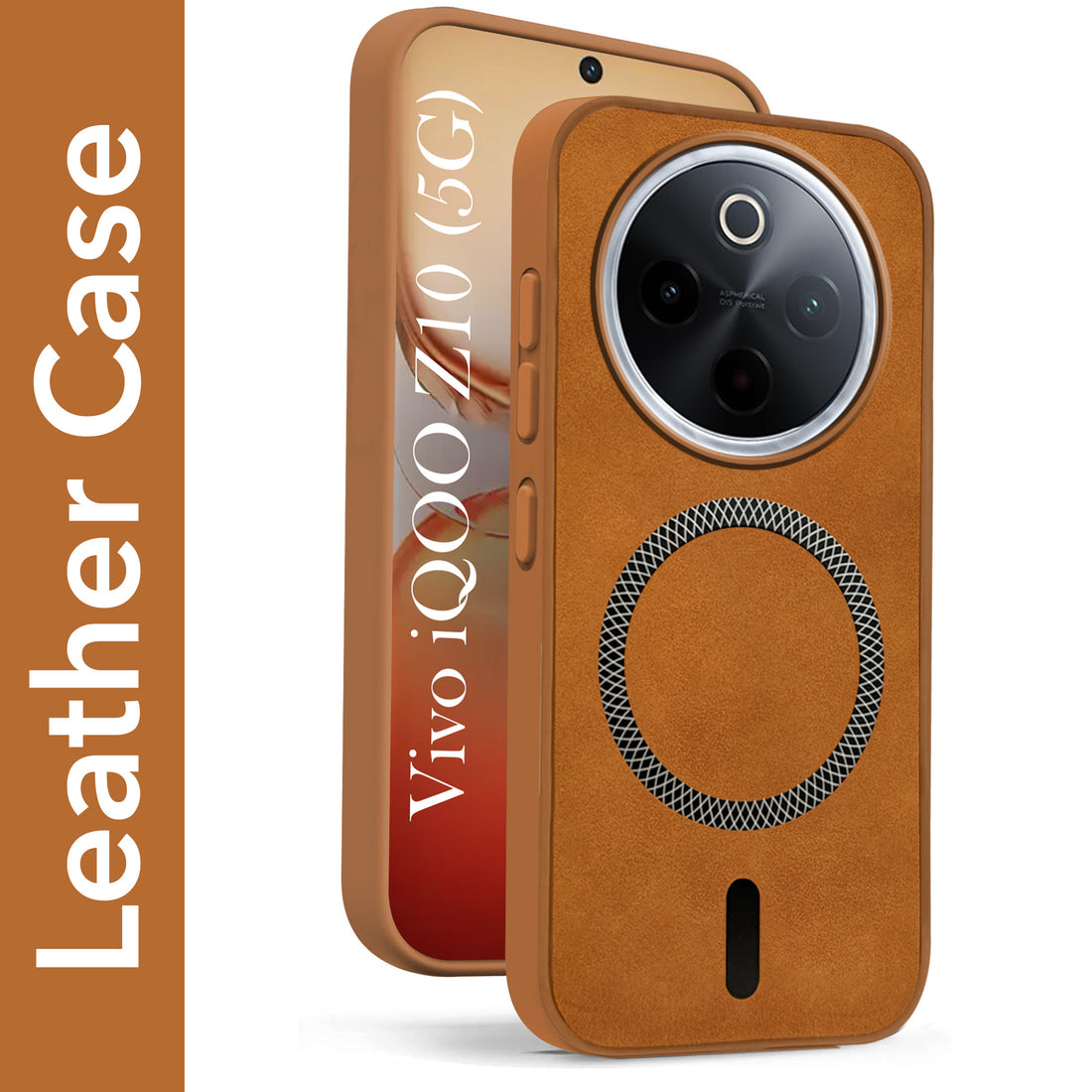 For Vivo iQOO Z10 Back Cover Case Leather Finish (MagSafe Compatible Wireless Charging | Soft Touch | Camera Bump Protection)