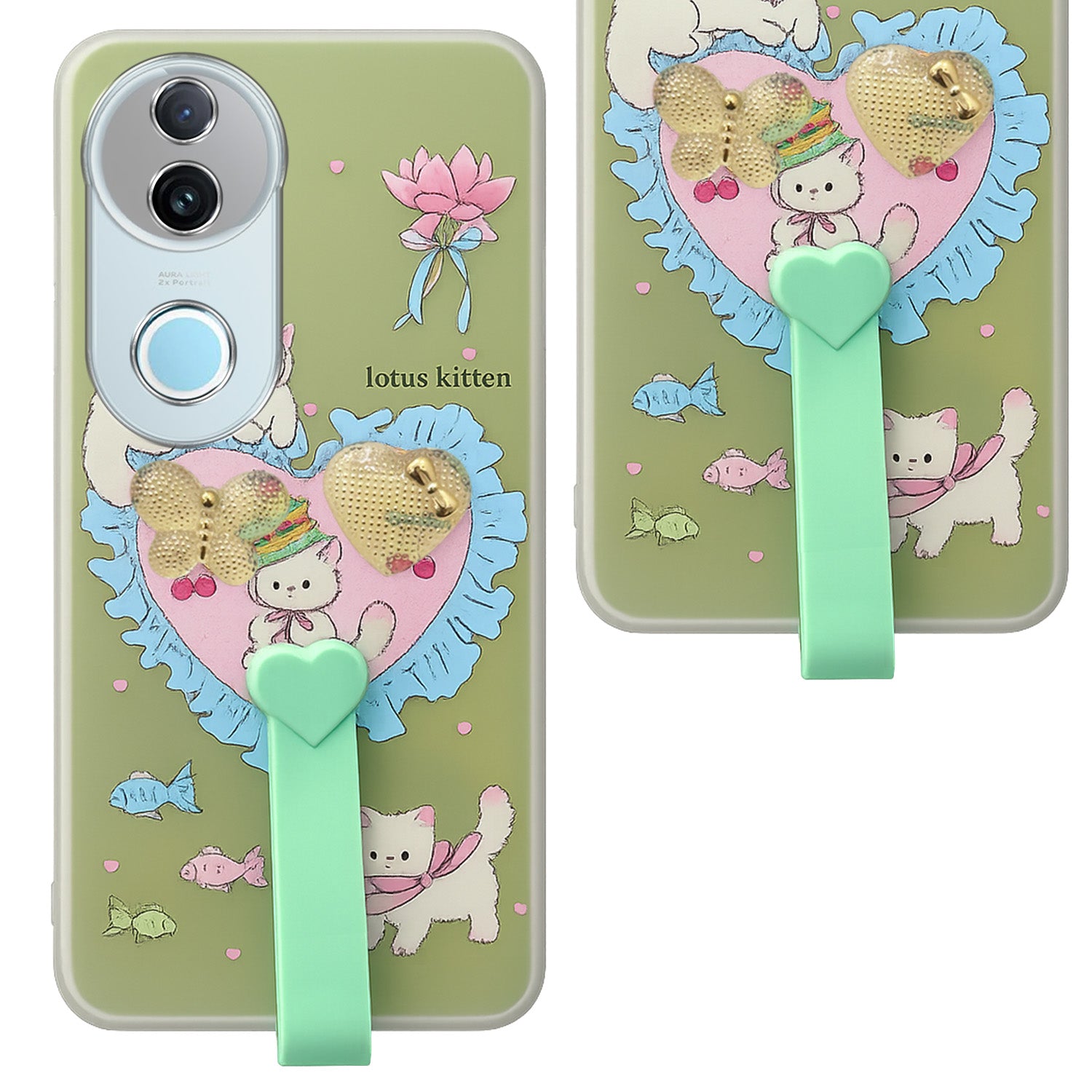 For Vivo iQOO Z10R Back Cover Case (3D Cute Heart Strap Holder | Camera Protection | Designer Girls Print)