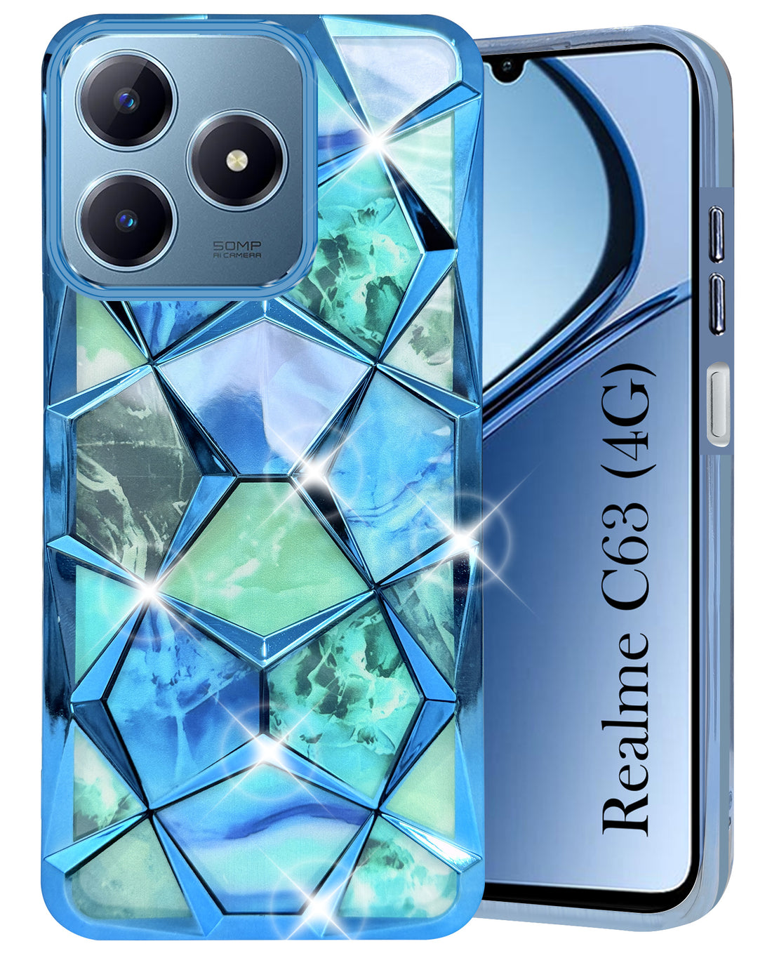 For Realme C63  Back Cover Case ( Dual Design Glitter Sparkle and Detachable Diamond Print Case | Soft and Flexible)