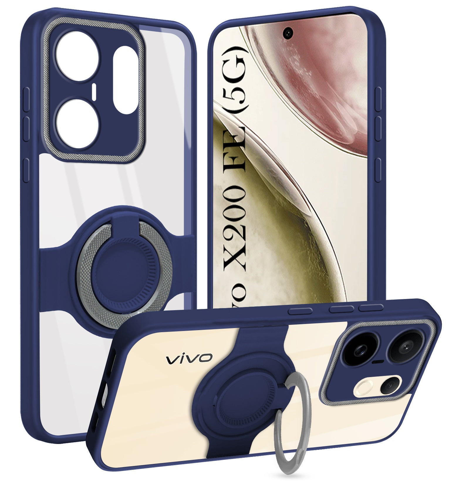 For Vivo X200 FE Back Cover Case with stand (Built-in Ring Holder Kickstand | Lifetime Anti Yellow | Camera Protection)