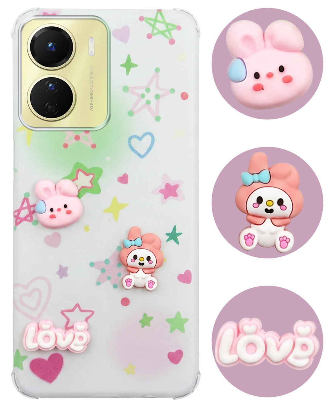 For Vivo Y16 Back Cover Case (3D Cute Cartoons | Hard Back Side Soft | Matte Premium Finish | HD Printing)