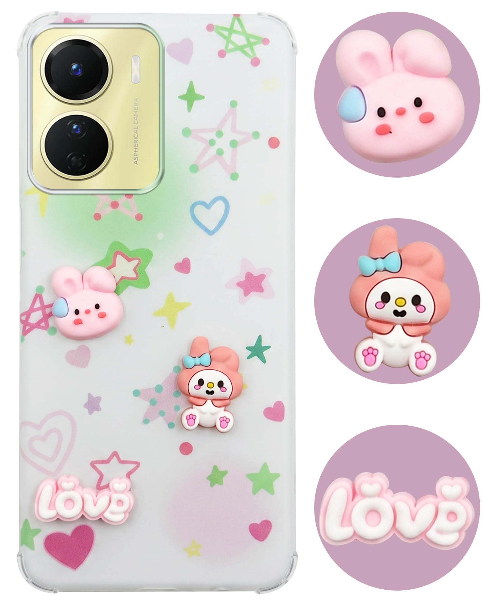 For Vivo Y16 Back Cover Case (3D Cute Cartoons | Hard Back Side Soft | Matte Premium Finish | HD Printing)
