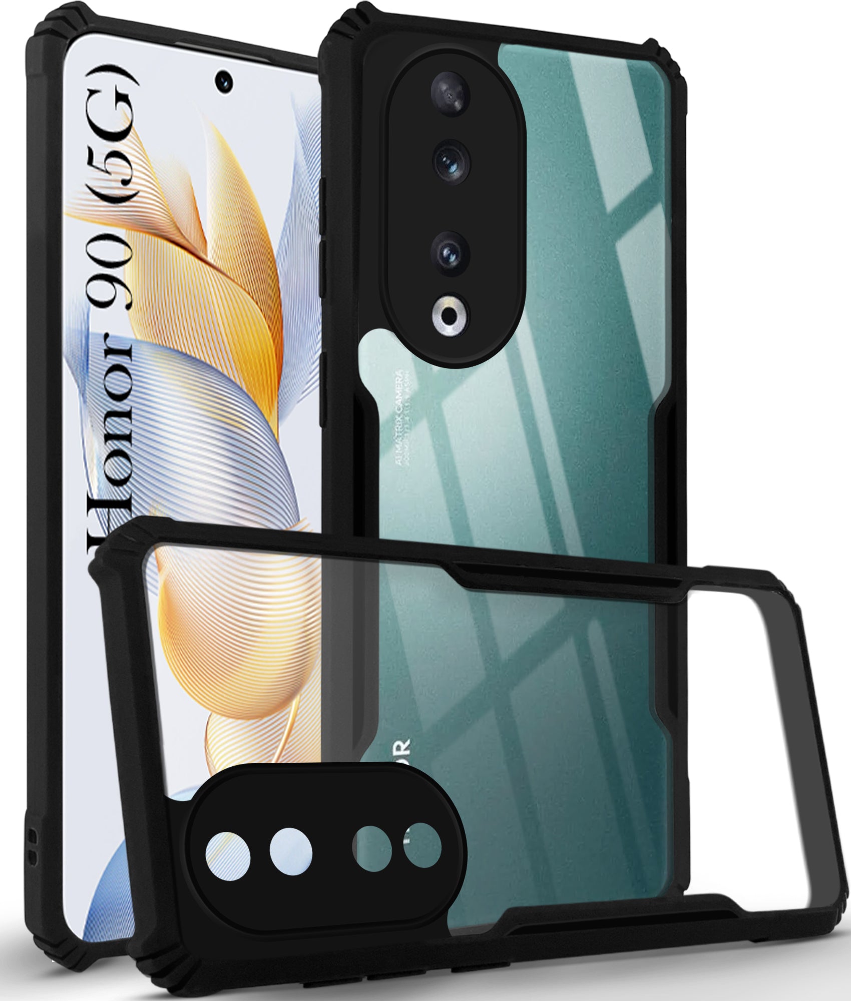 For Honor 90 5G Back Cover Case Hybrid (Shockproof with Polycarbonate Clear Panel | Professional Black)