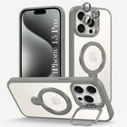 For Apple iPhone 15 Pro Back Cover Case Crystal (Lifetime Anti Yellow | Magnetic Ring Stand | Camera Lens Protection | MagSafe Compatible)