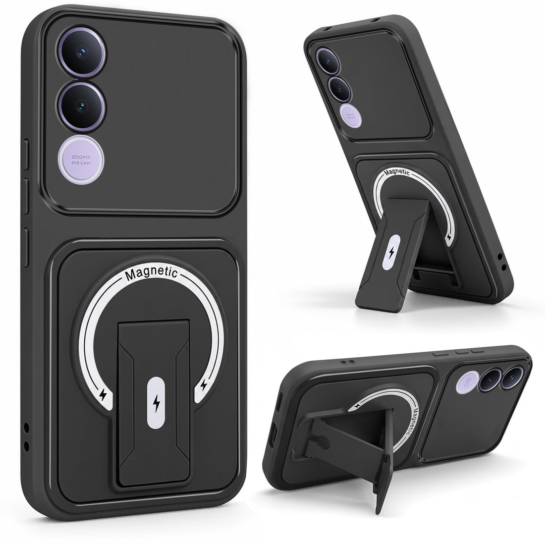 For Vivo V70 FE 5G Back Case Cover Metallic (Hybrid Armor Kickstand | MagSafe Compatible | Camera Protection Shockproof)