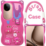 For Vivo V40e Back Case Cover Strap (3D embossed Figures | Strap Holder | 360* Soft Cushion with Camera Bump)