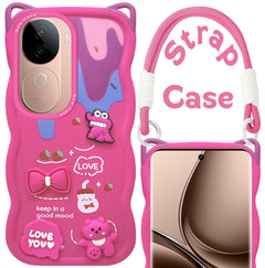 For Vivo V40e Back Case Cover Strap (3D embossed Figures | Strap Holder | 360* Soft Cushion with Camera Bump)