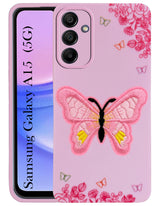 For Samsung Galaxy A15 5G Back Cover Case (Soft Butterfly Embroidery | Women Teen Girls | Camera Protection| Matte Silicone)