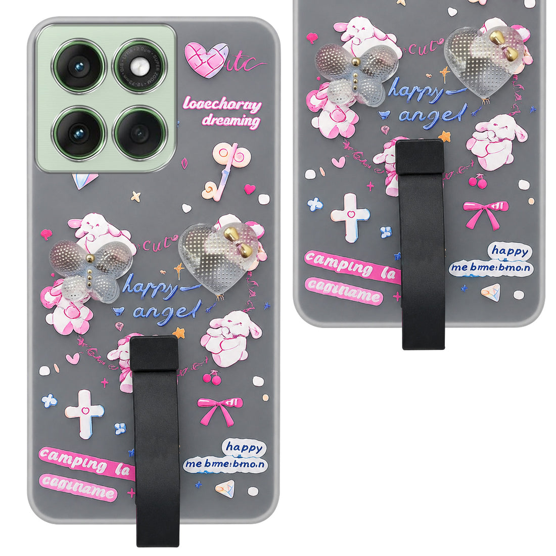 For Motorola Moto Edge 60 Back Cover Case (3D Cute Heart Strap Holder | Camera Protection | Designer Girls Print)