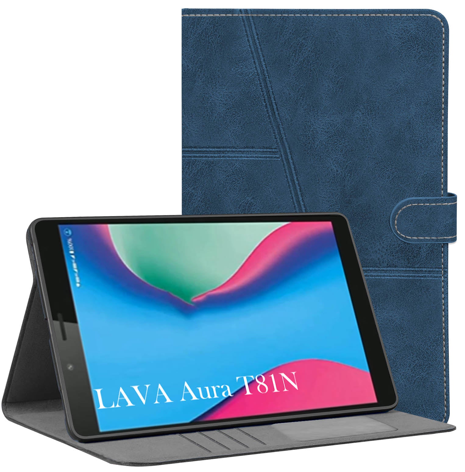 For Flip Cover Folio Case Lava Aura T81N  (UPGOVT) 8 Inch (PU Leather | Multi-Angle Smart Stand | Card Storage Slots | Silicone Back Pouch)