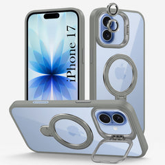 For Apple iPhone 17 Back Cover Case Crystal (Lifetime Anti Yellow | Magnetic Ring Stand | Camera Lens Protection | MagSafe Compatible)