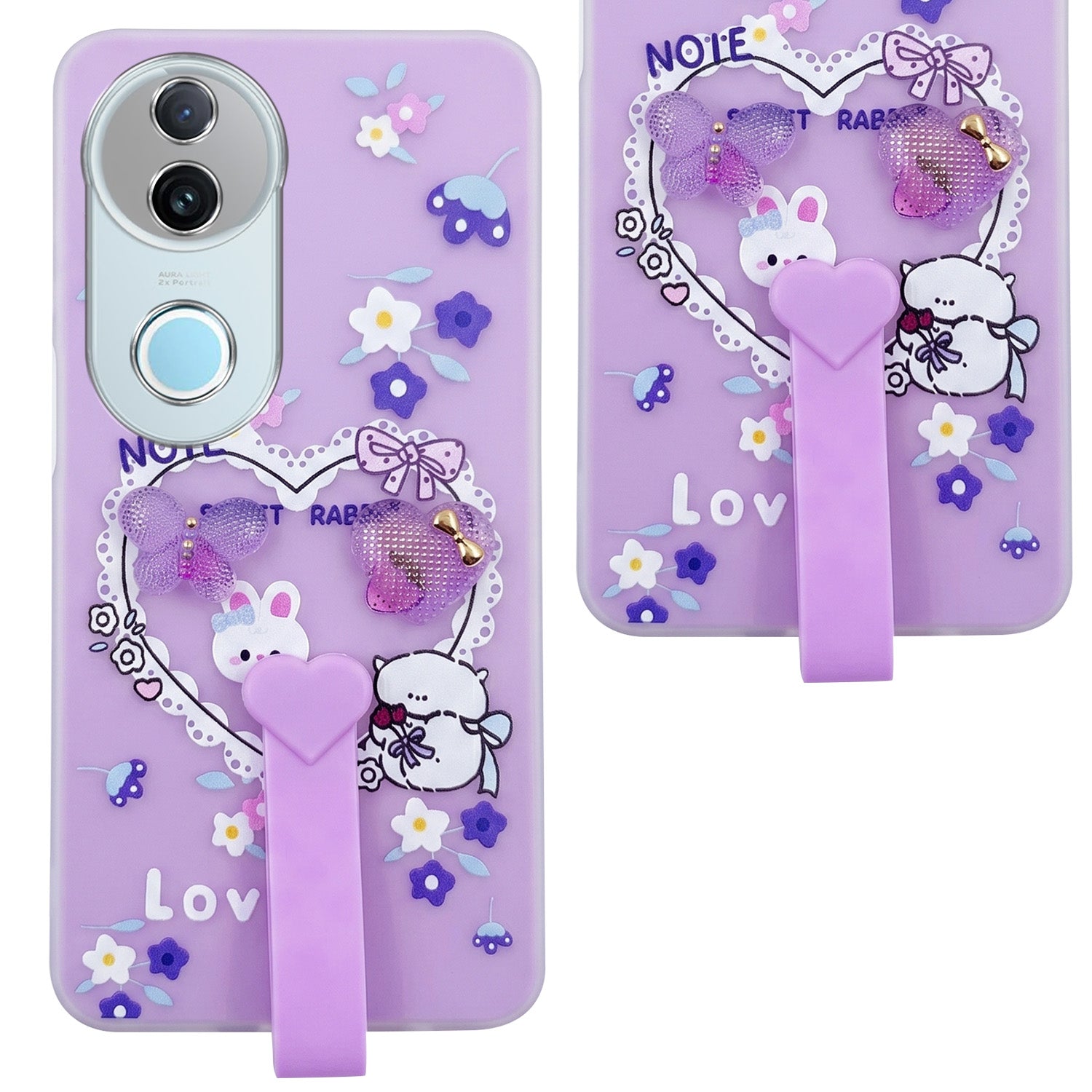 For Vivo iQOO Z10R Back Cover Case (3D Cute Heart Strap Holder | Camera Protection | Designer Girls Print)