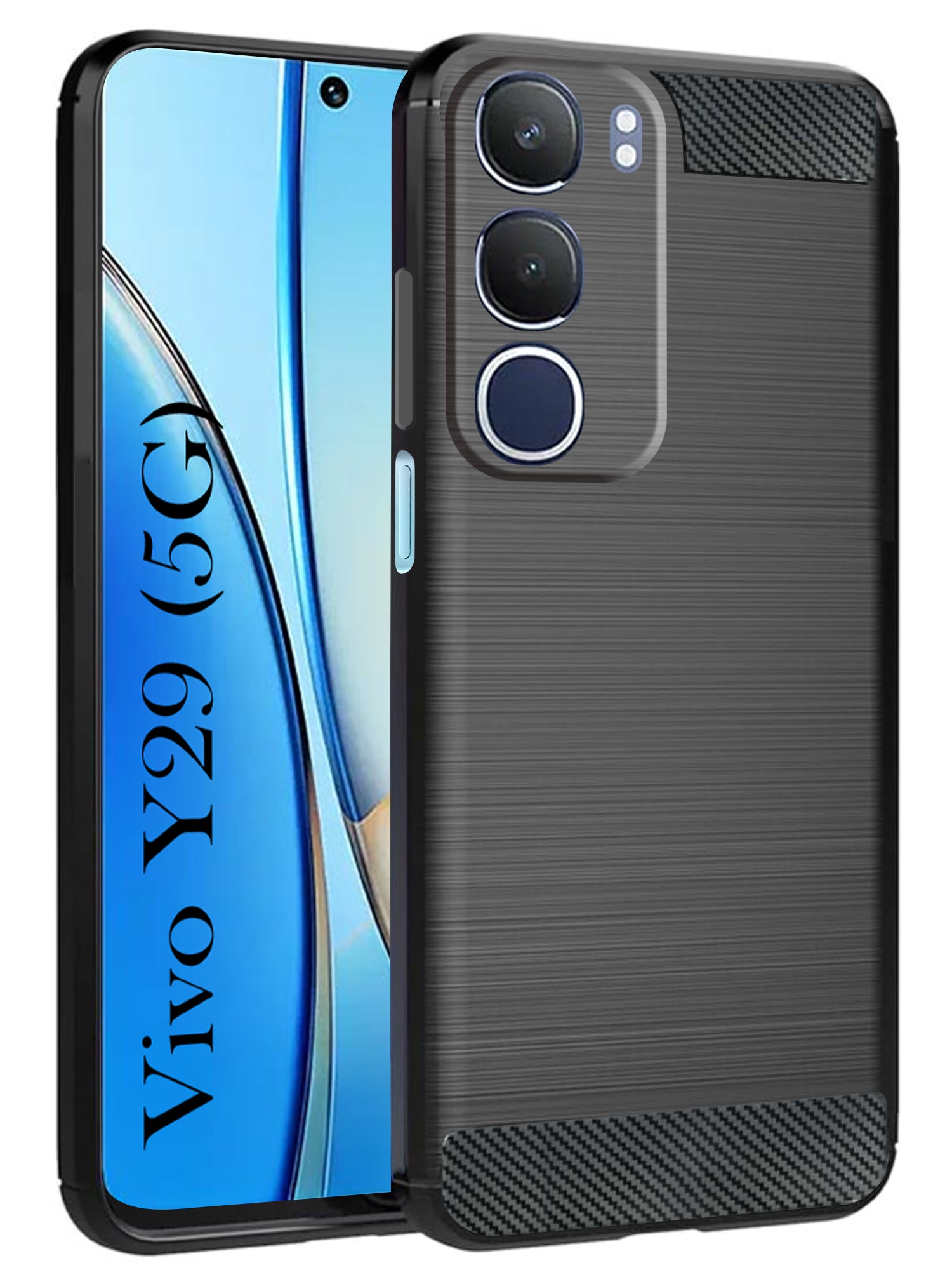 For Vivo Y29 Back Cover Case ( Hybrid Armor Case | Carbon Fiber Shockproof | Soft and Flexible | Black )