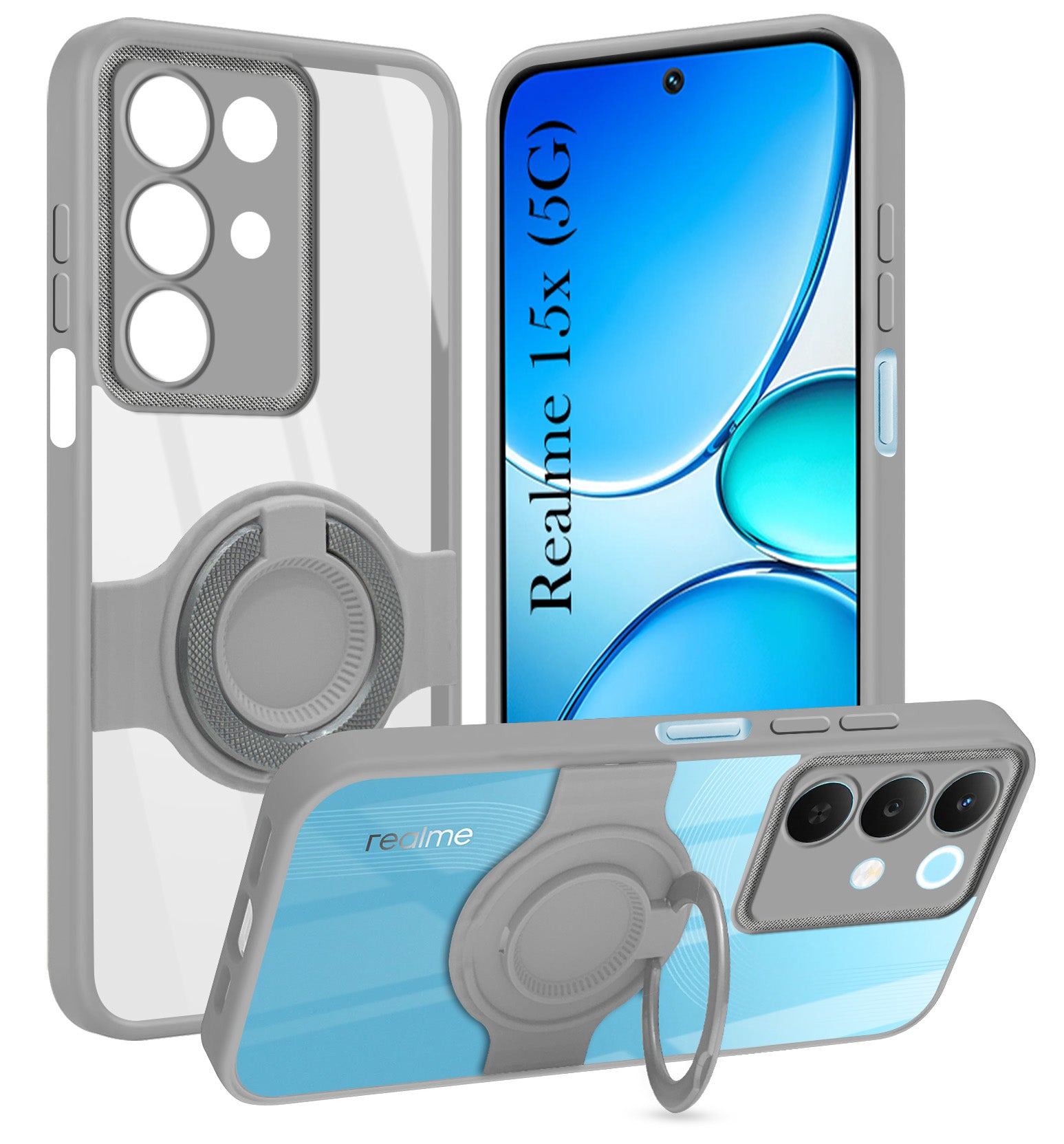 For Realme 15X Back Cover Case with stand (Built-in Ring Holder Kickstand | Lifetime Anti Yellow | Camera Protection)