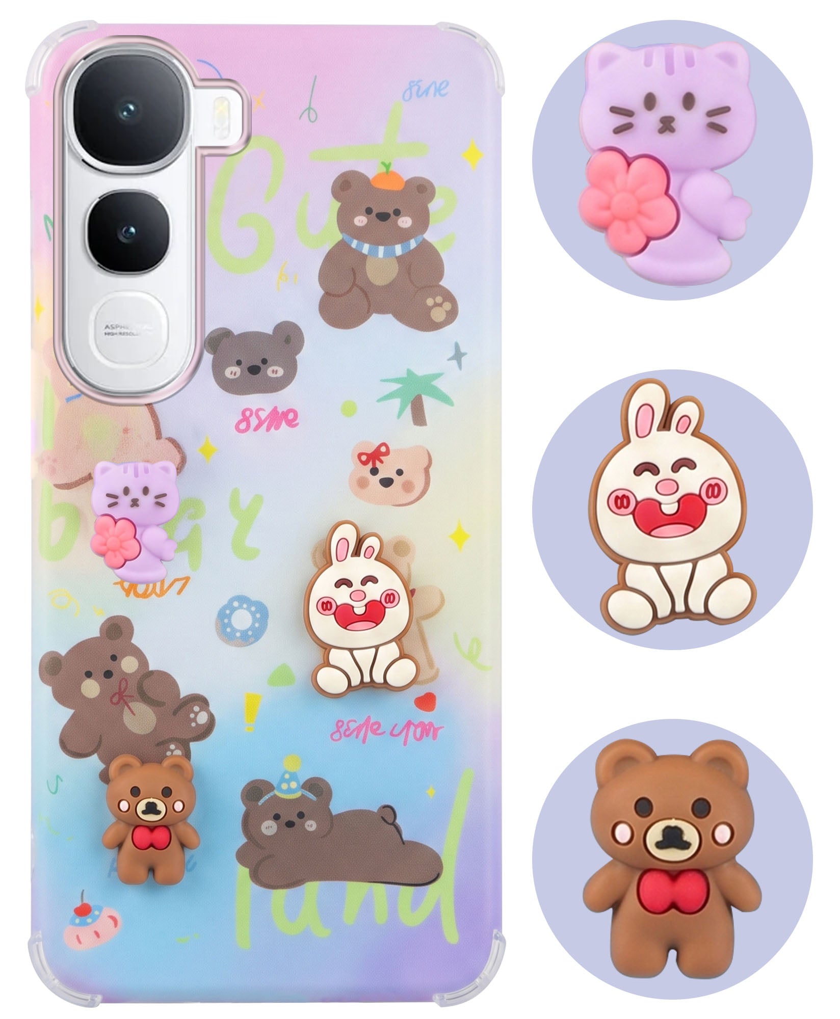 For Vivo Y400 Back Cover Case (3D Cute Cartoons | Hard Back Side Soft | Matte Premium Finish | HD Printing)