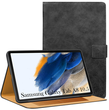For Samsung Galaxy Tab A8 10.5 Inch SM-X200/X205 Flip Cover Folio Cover (PU Leather | Multi-Angle Smart Stand | Card Storage Slots | Silicone Back Pouch)