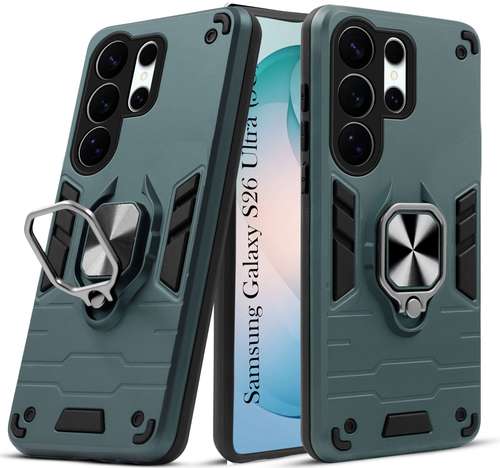 For Samsung Galaxy S26 Ultra Hybrid Armor Back Cover Case (Shockproof Dual Layer Polycarbonate |Ring Holder Kickstand)