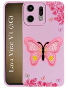 For Lava Virat V1 5G Back Cover Case (Soft Butterfly Embroidery | Women Teen Girls | Camera Protection| Matte Silicone)